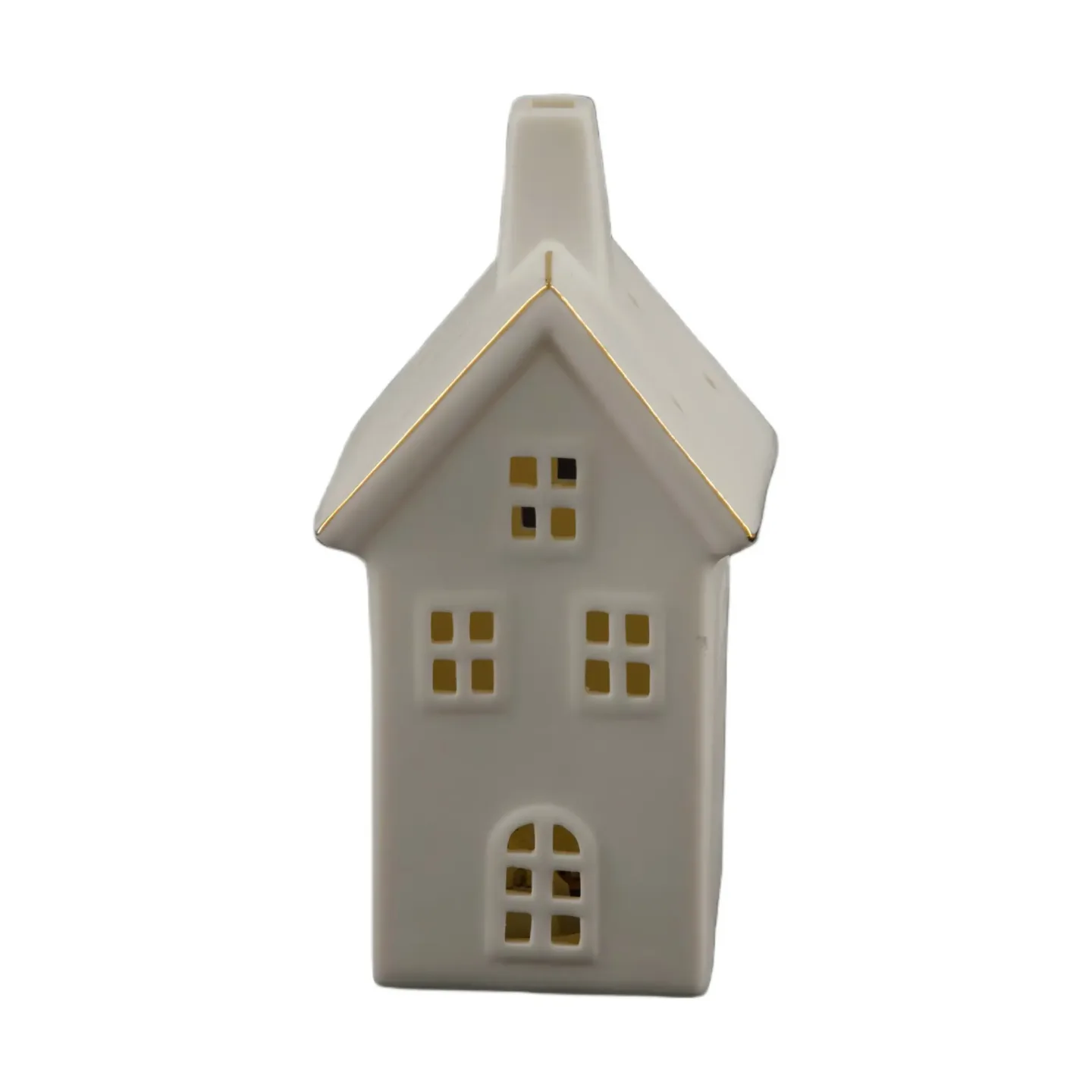 Decofinder Windlicht Haus Aus Porzellan, Weiss Gold H: 17 cm | Schubiger Möbel