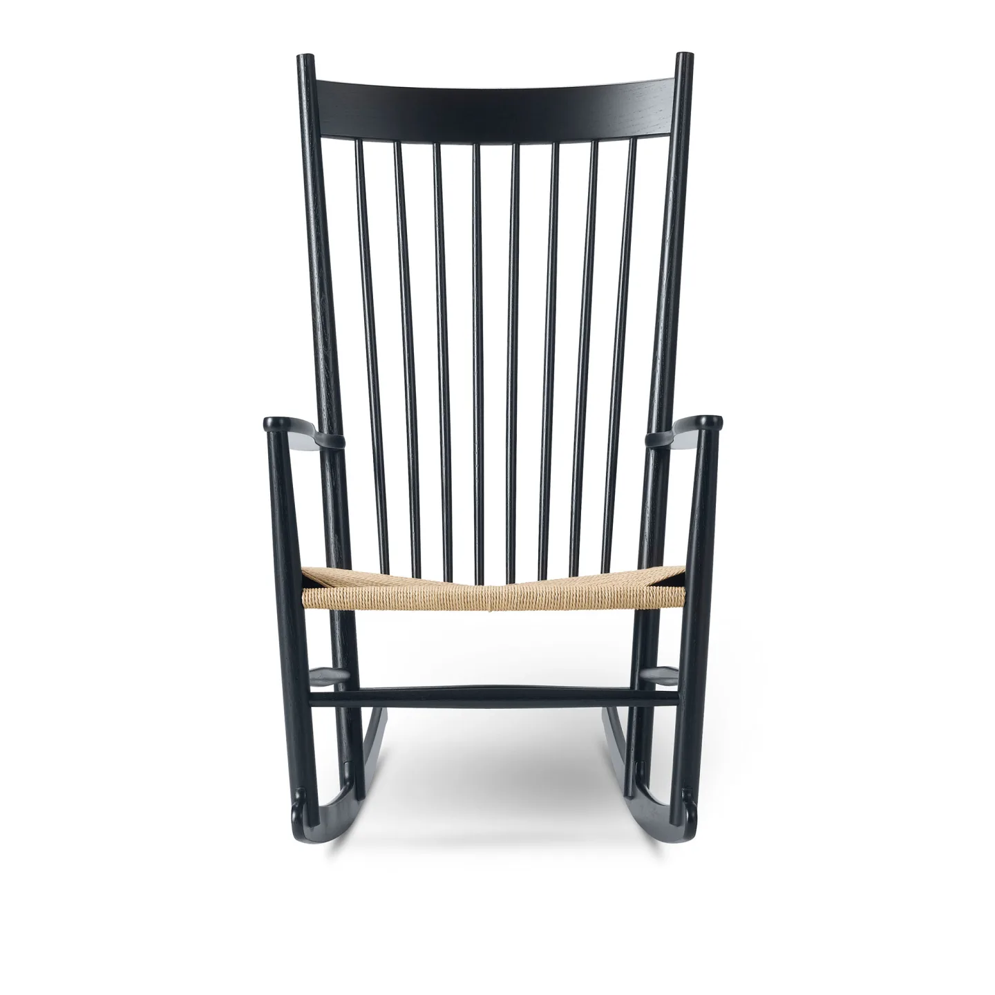 Fredericia Furniture - Wegner J16 Rocking Chair, Svartlackerad ek, Naturfärgad sits - Fåtöljer - Hans J. Wegner - Beige,Svart - Naturmaterial/Trä