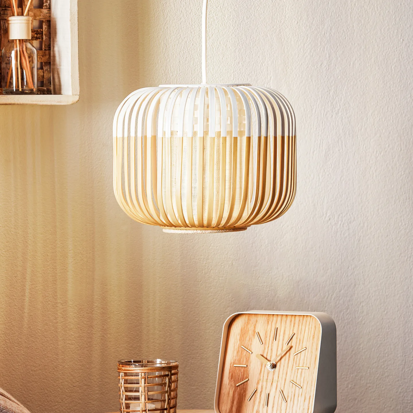 Bamboo pendellampa XS White - Forestier Bamboo Light XS - Vardagsrum - Design - Bambu - Med en ljuskälla