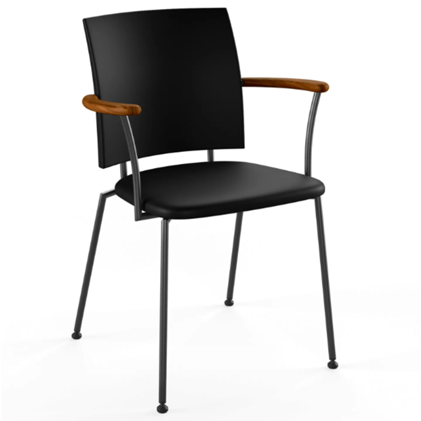 Naver Collection - Panter - Karmstol, Armstöd i Oljad valnöt, Ryggstöd i läder, Underrede i Svart pulverlackerat stål, Naver Select läder - Svart - Matstolar - Henrik Lehm - Svart - Läder/Metall/Trä