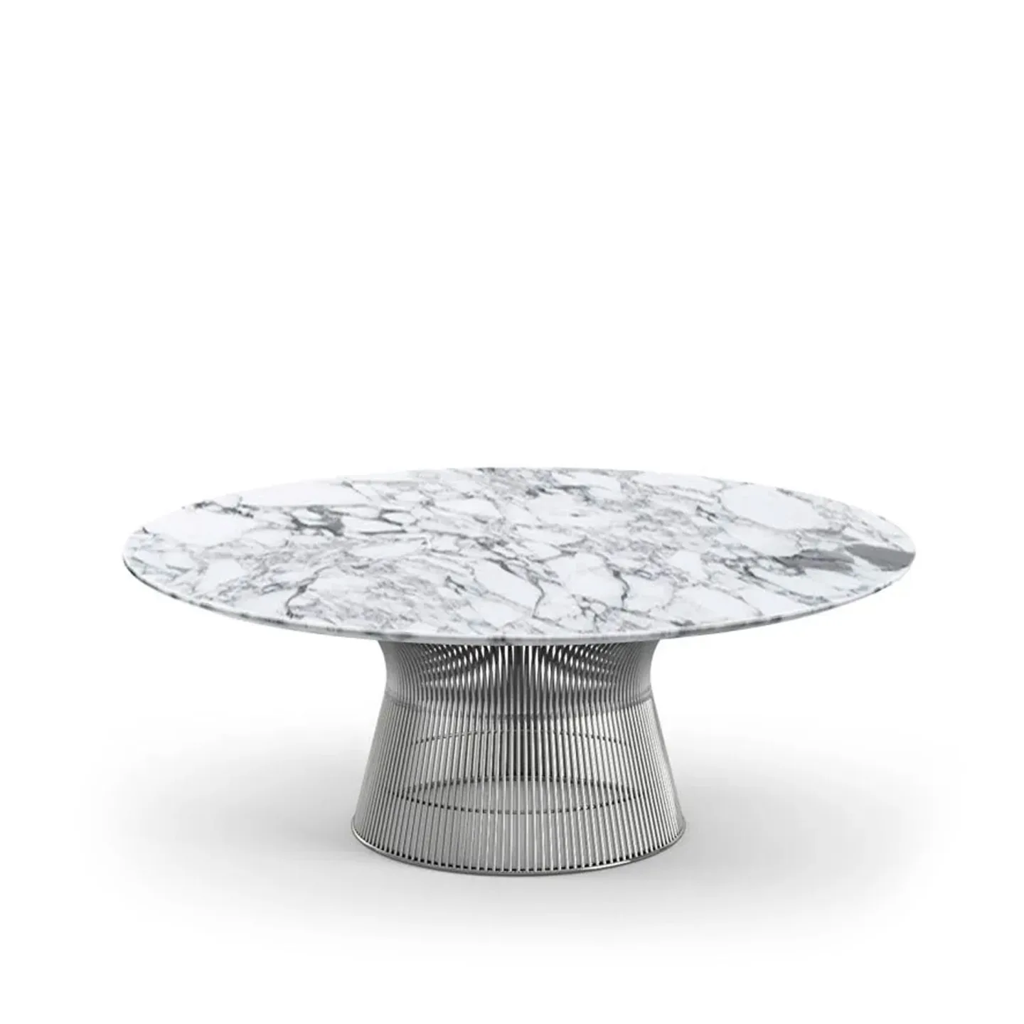 Knoll - Platner soffbord underrede i Polerad nickel, Ø 107 cm, skiva i vit Arabescato marmor - Soffbord - Warren Platner