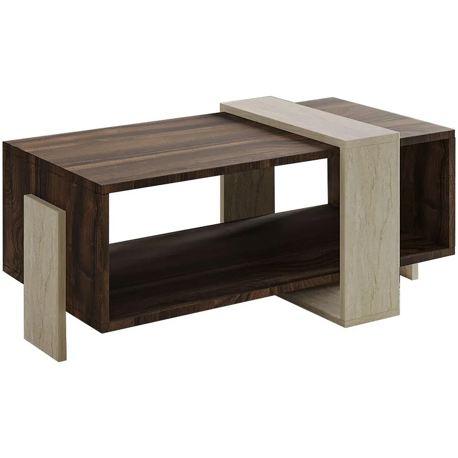 Salontisch Georis Travertin, Nussbaum 100% Melaminbeschichtete Kiefer B 90 T 49 cm
