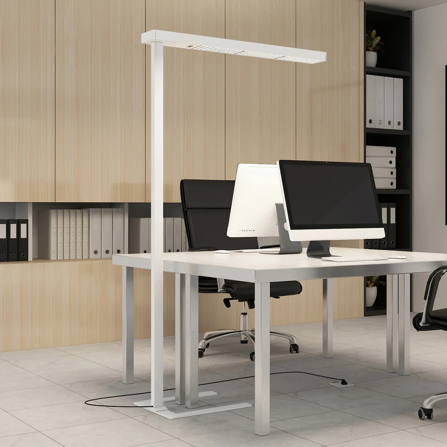 Arcchio LED-Bürostehlampe Susi, weiß, Sensor, Touchdimmer - Arbeitszimmer / Büro - Modern - Aluminium - Eckig