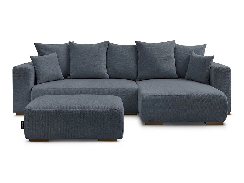 Ecksofa mit Hocker BOBOCHIC SIDONIE Stoff chiniert dunkelblau