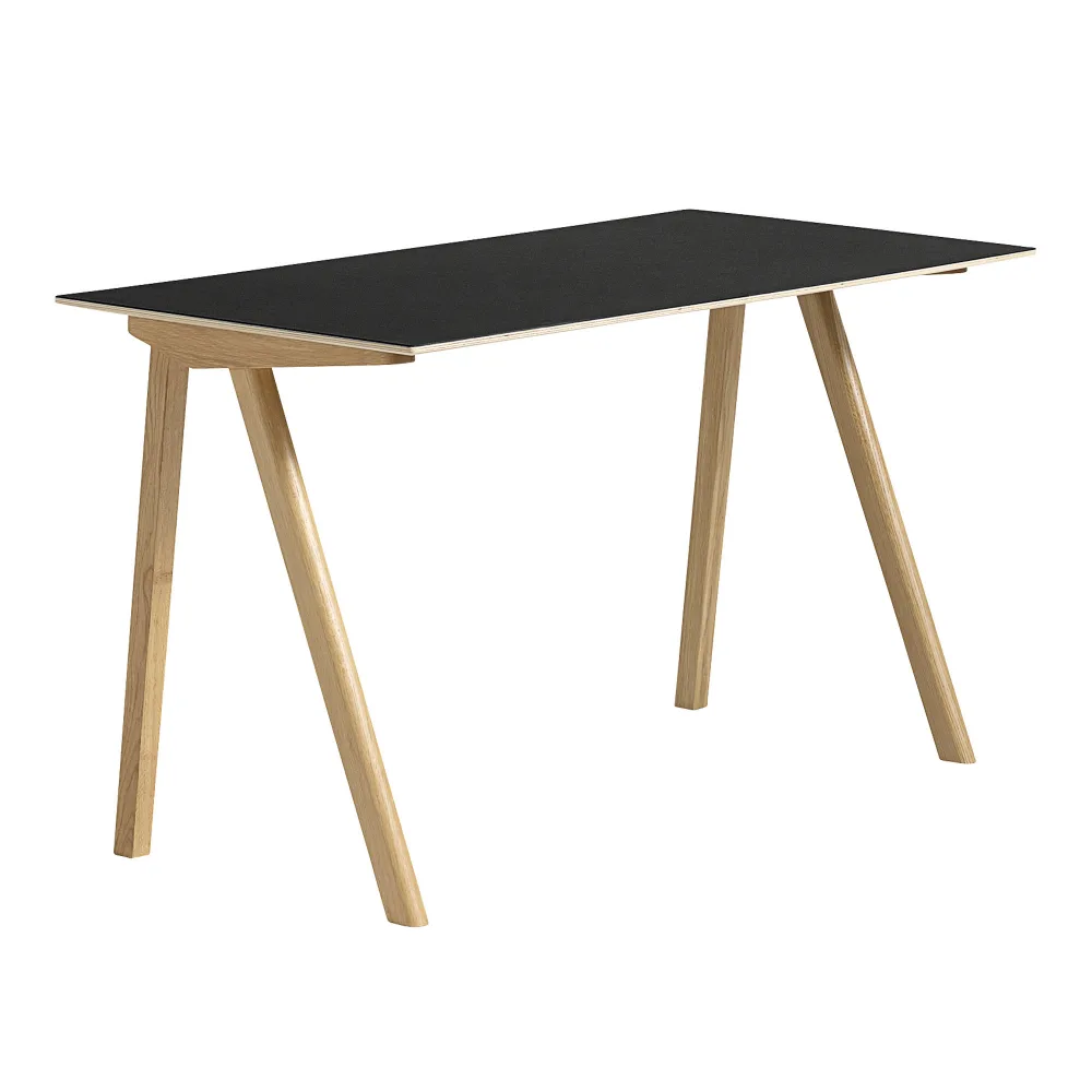 HAY - CPH90 2.0 Desk Lacquered Oak Frame L130 X W65 X H74 Black Linoleum Tabletop Lacquered Edge - Skrivbord - Ronan & Erwan Bouroullec - Svart - Trä