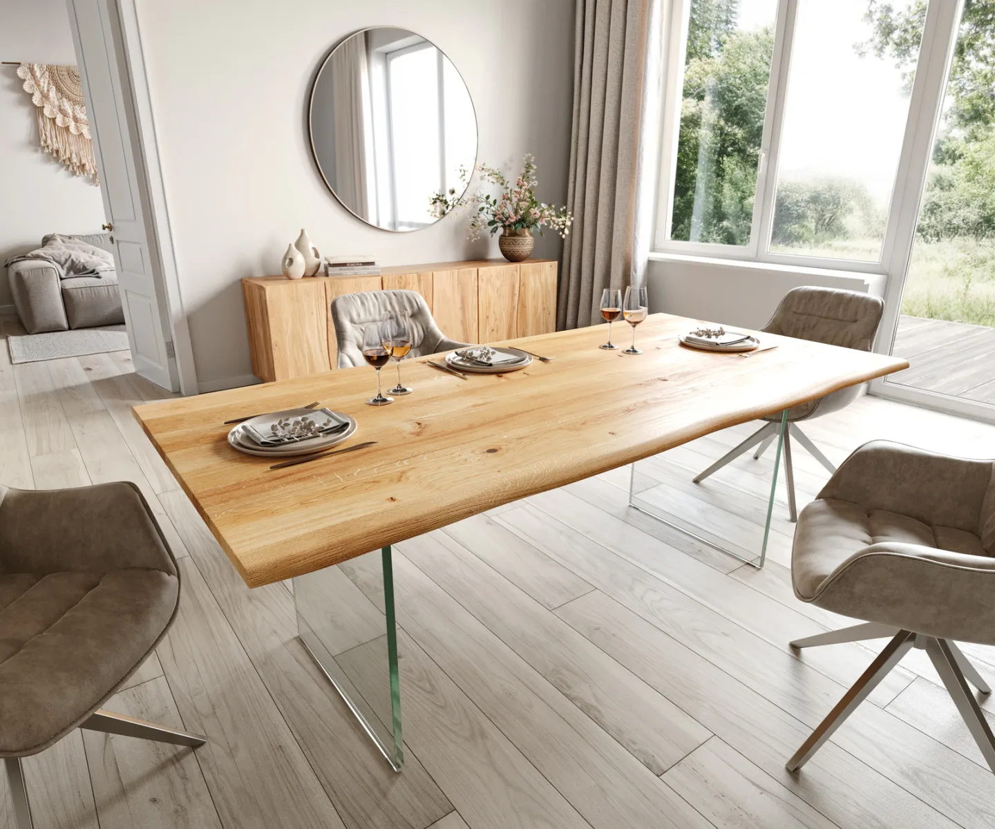 Esstisch Edge 200x100x2,5-3 Eiche Natur Glas Live-Edge