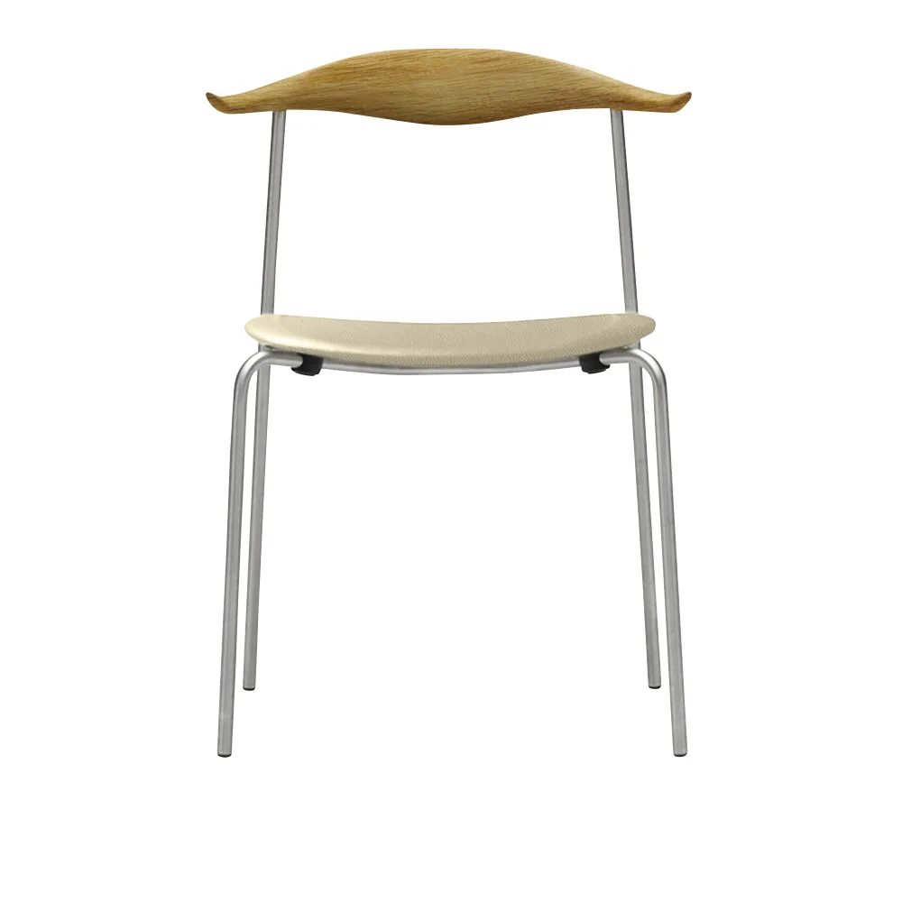 Carl Hansen - CH88P - Klädd sits, Oljad Ek, Lädergrupp B Thor - 300, Ben i Rostfritt stål - Matstolar - Hans J. Wegner - Vit - Metall/Trä