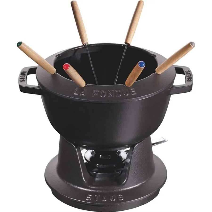 Fondue-Set STAUB schwarz Holz/Gusseisen D 20 cm