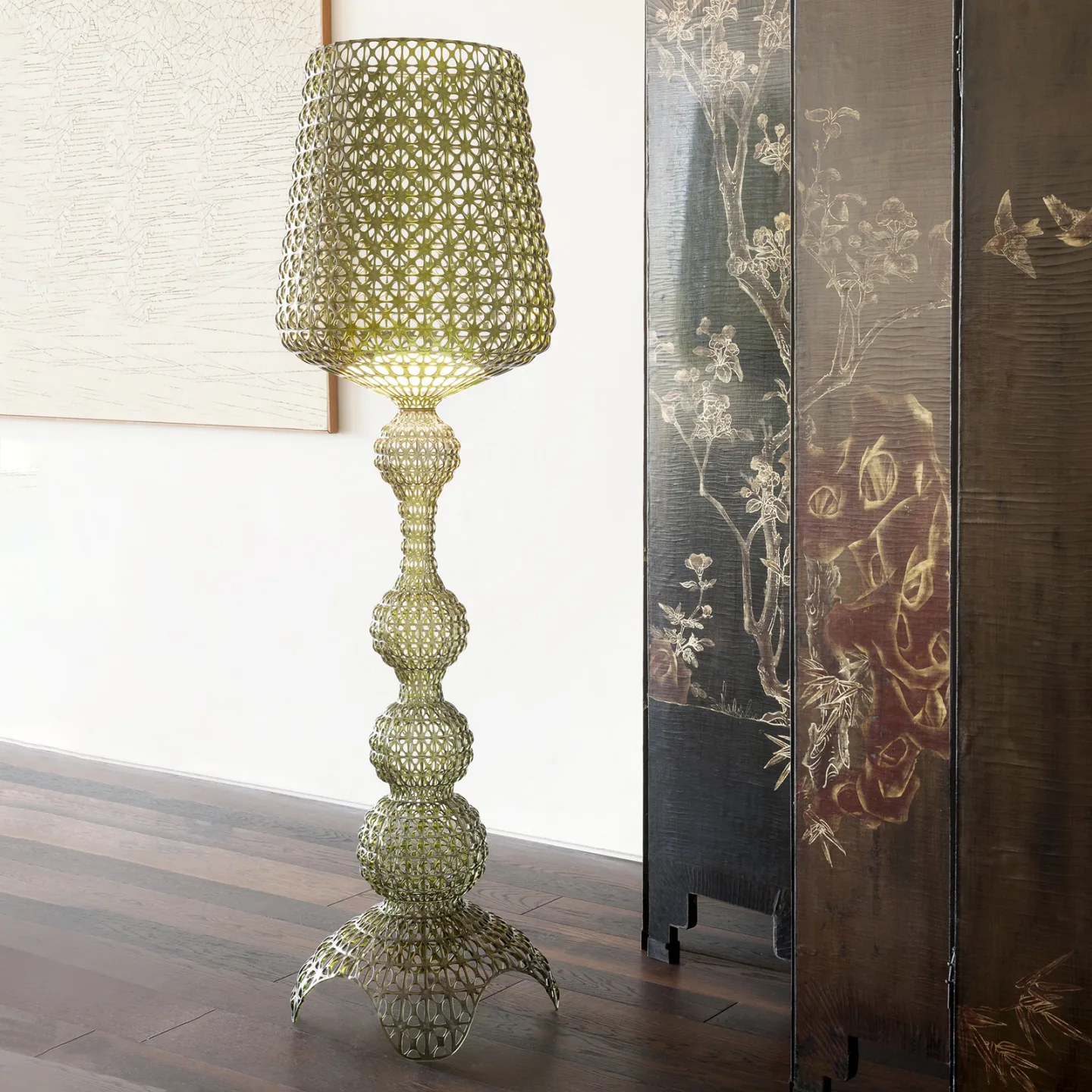 Kabuki LED-Stehleuchte grün - Kartell - Wohnzimmer - Design - Kunststoff - Mit Schirm