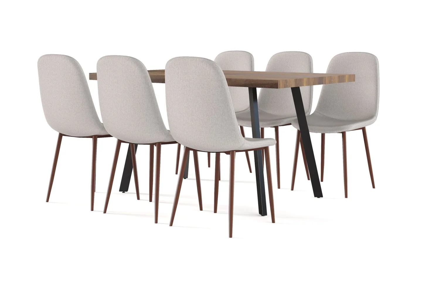 Marcelen Matbord Förlängningsbart med illäggsskiva + 6 st Nibe stol beige med valnöt ben - Brun/Beige