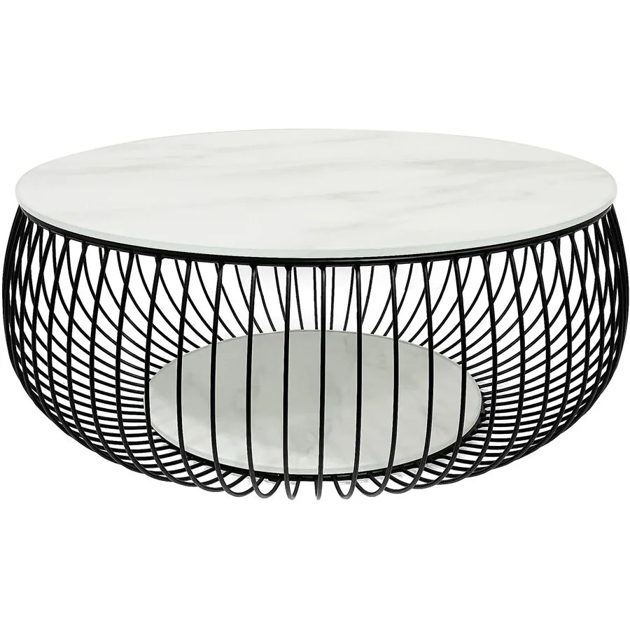 Salontisch Dur schwarz, weiss Metall/Glas B 86 T 86 cm