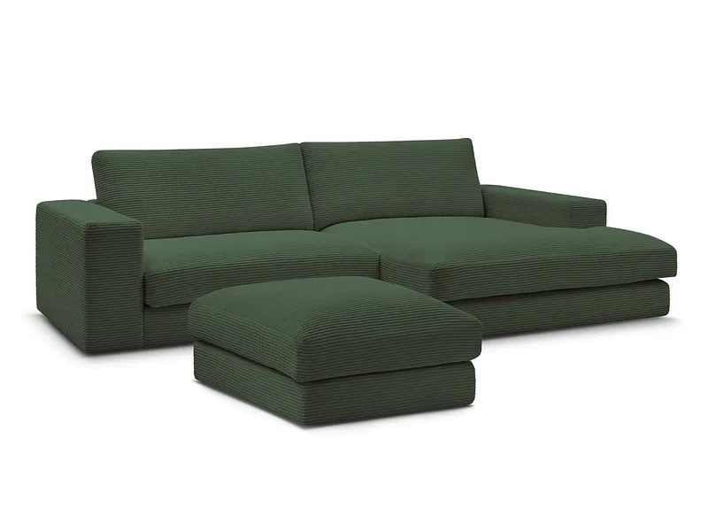 Ecksofa mit Hocker BOBOCHIC LEONARD Cord-Stoff dunkelgrün
