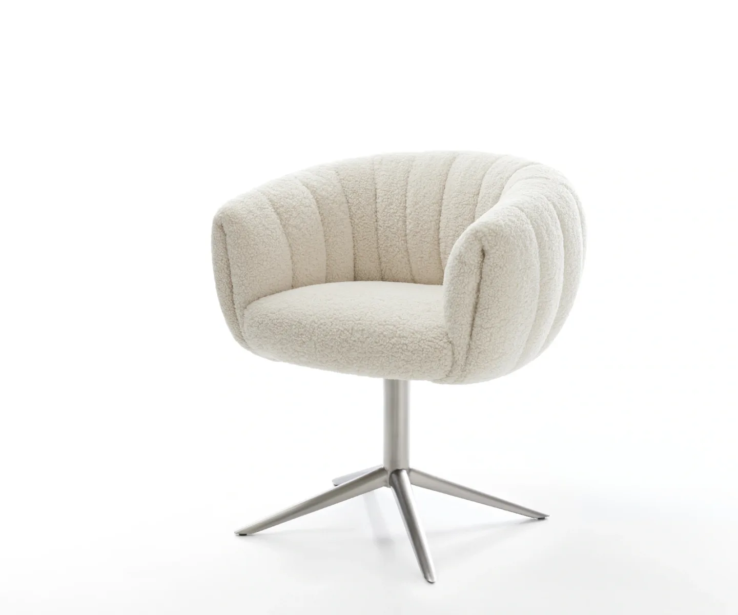 Drehstuhl Jada-Flex Teddystoff Beige Fußkreuz Edelstahl 360° drehbar Wippfunktion Taschenfederkern