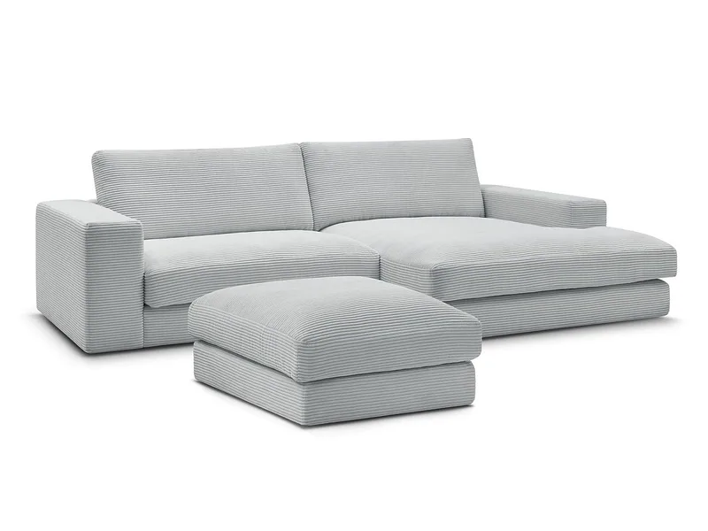 Ecksofa mit Hocker BOBOCHIC LEONARD Cord-Stoff hellgrau