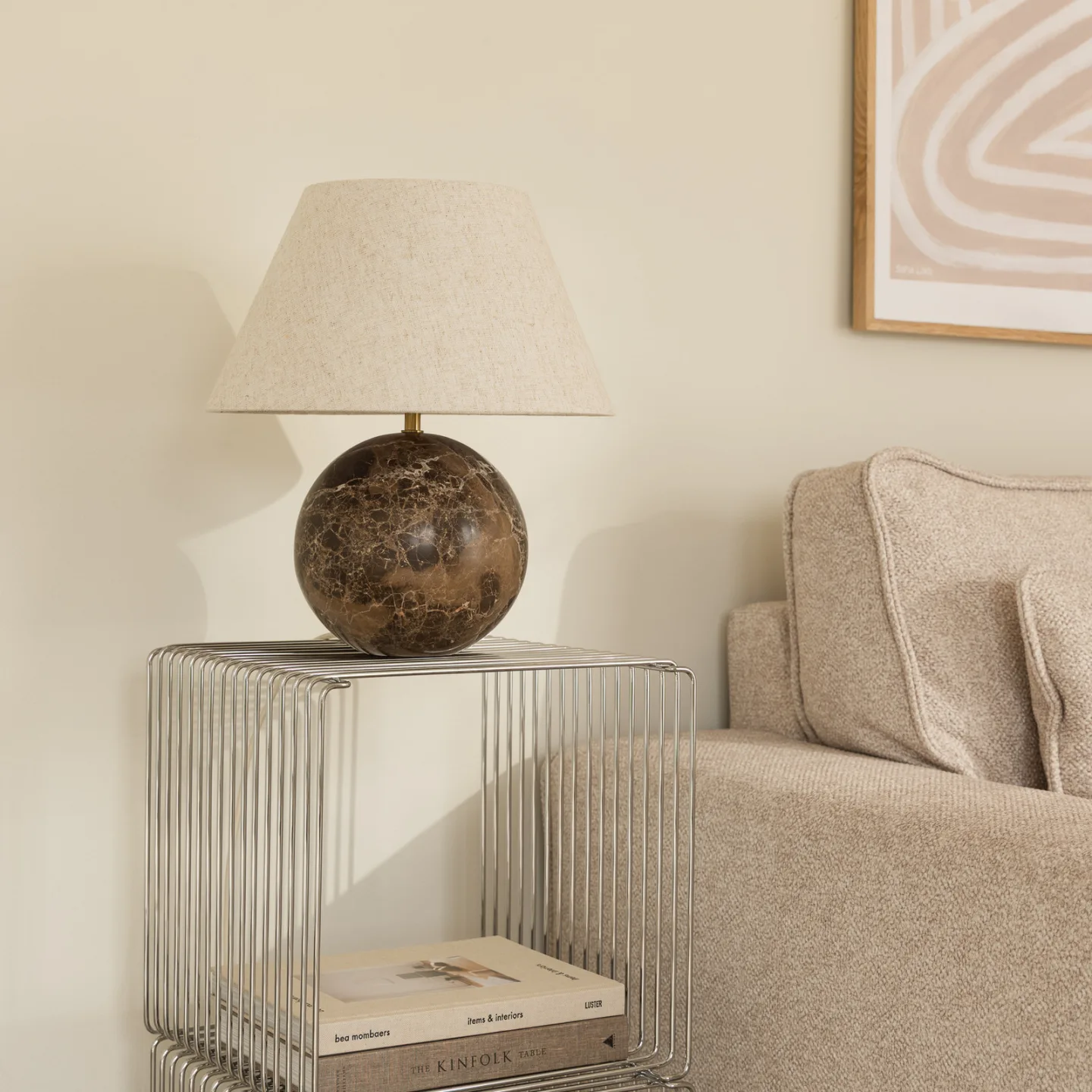 Castello 35 Tischleuchte braun Leinen - Globen Lighting - Wohnzimmer - Design - Stoff / Textil - Einflammig