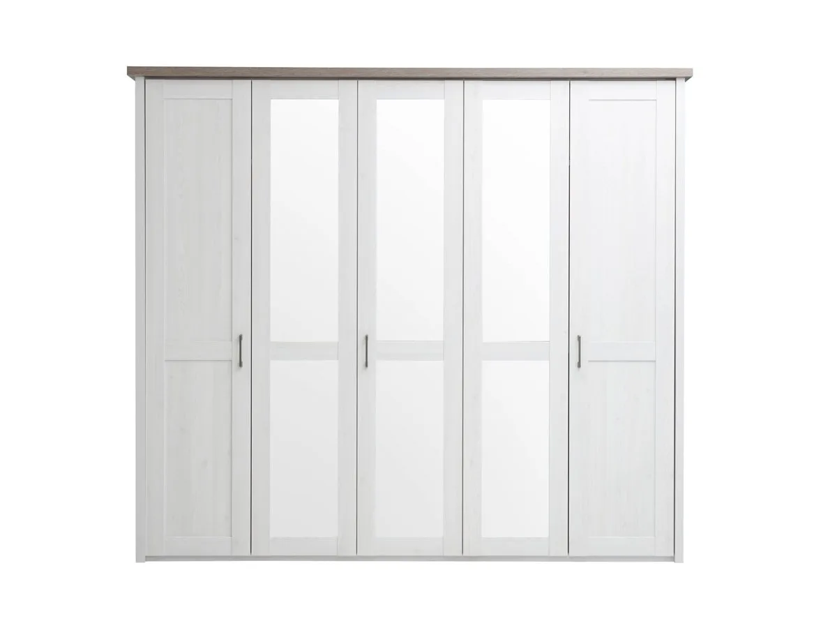 Kleiderschrank mit Spiegel - Pinie weiß - Trüffel - 241 cm Pinie - LUCA