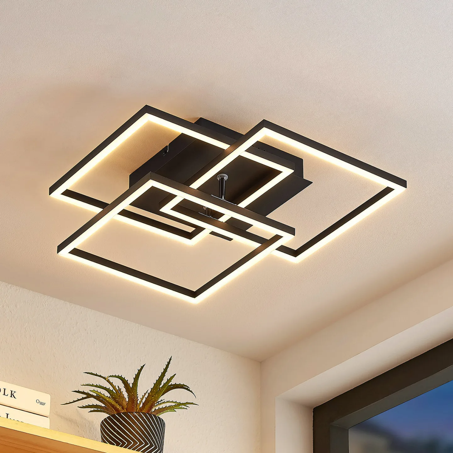 Qiana Square Deckenleuchte LED Black - Lindby - Wohnzimmer - Modern - Metall - Eckig