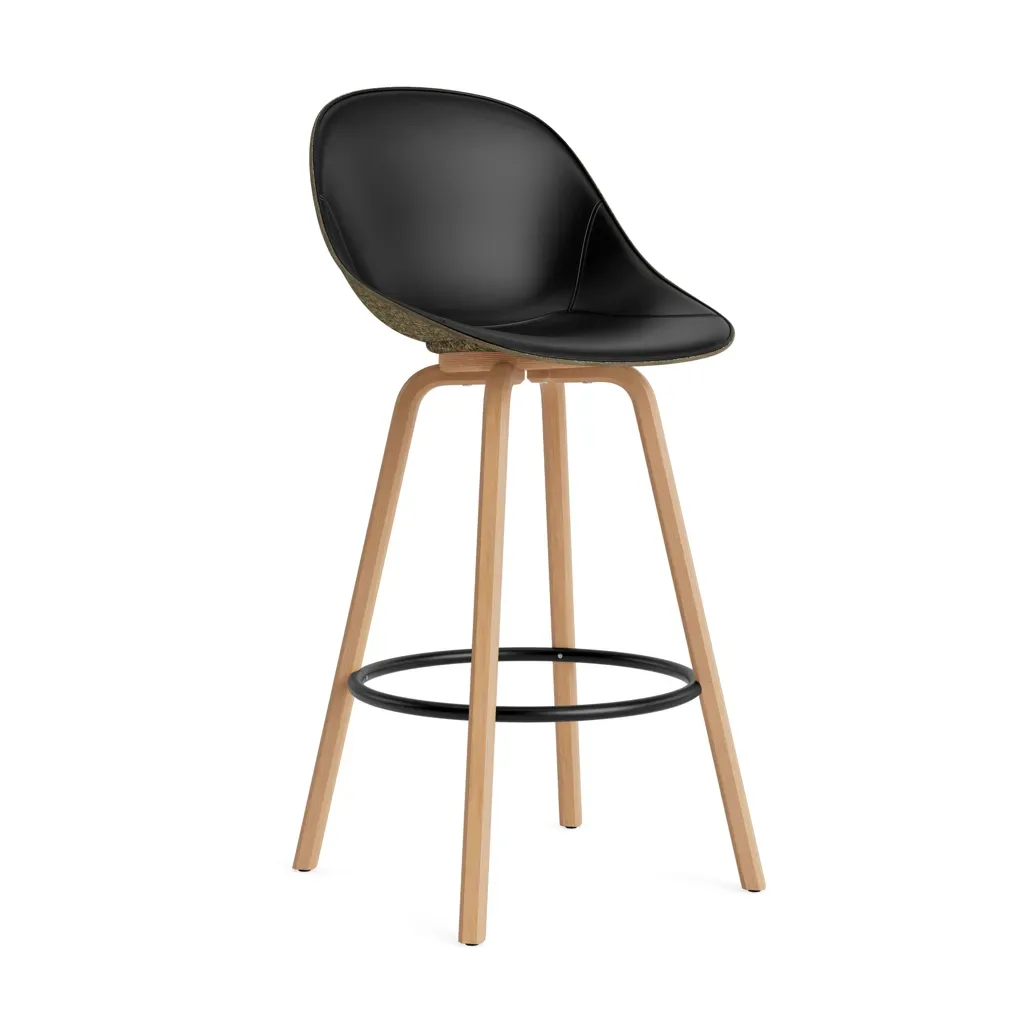 Normann Copenhagen Mat Barstool Barhocker mit Vorderpolsterung, 75 cm Ultra 41599-seaweed-beech-black steel