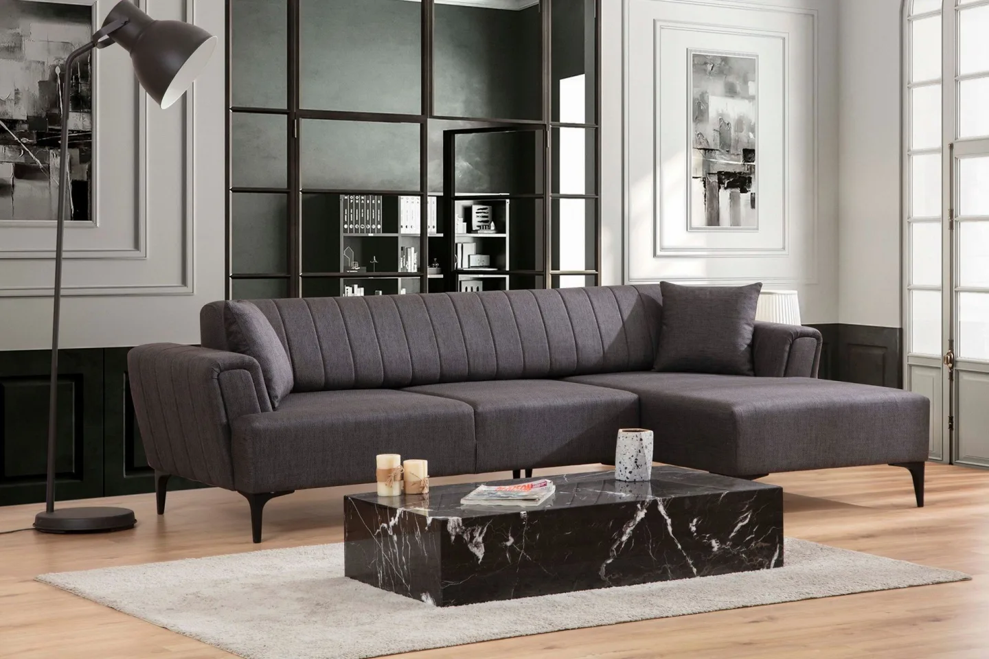 Lilesville Bäddsoffa med divan - Mörkgrå