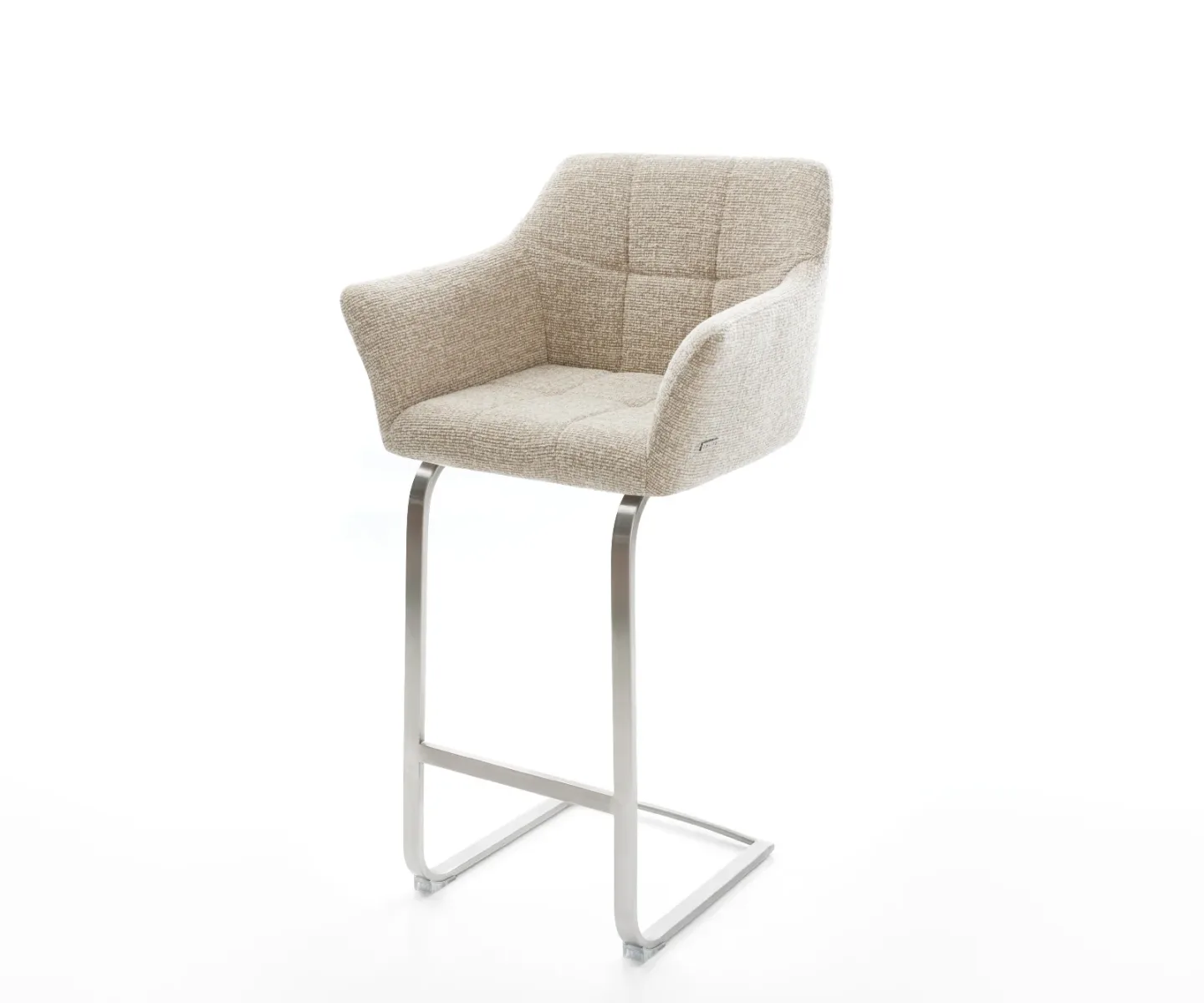 Barstuhl Yulo-Flex Webstoff Soft Beige Freischwinger Flach Edelstahl Silberfarben