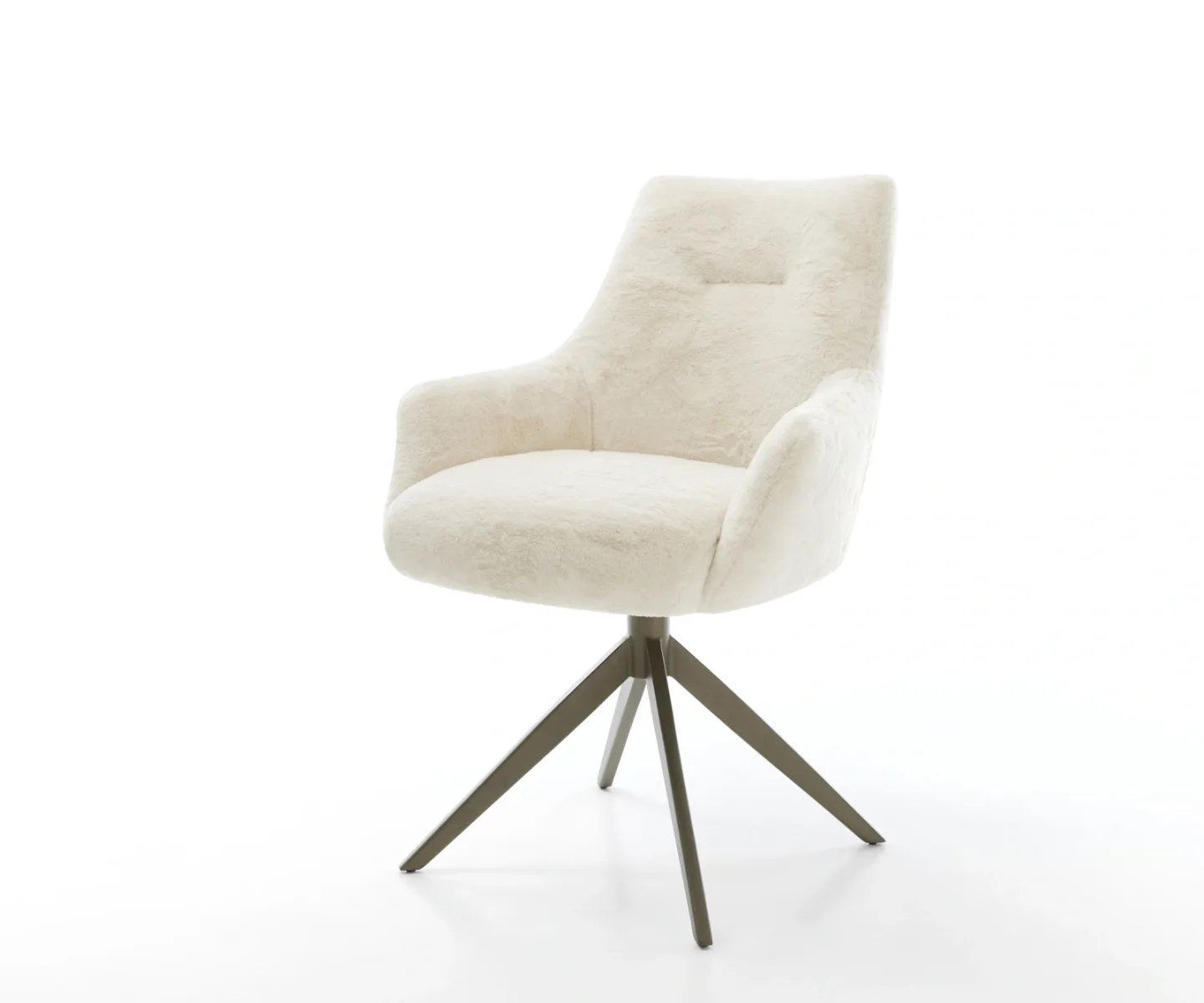 Drehstuhl Alja-Flex mit Armlehnen Plüsch Creme-Weiß Kreuzgestell breit Effektfinish Titan 360° drehbar Wippfunktion Taschenfederkern