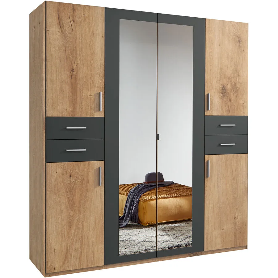 Kleiderschrank Vasquez Plankeneiche/graphit Holzwerkstoff B 180 cm
