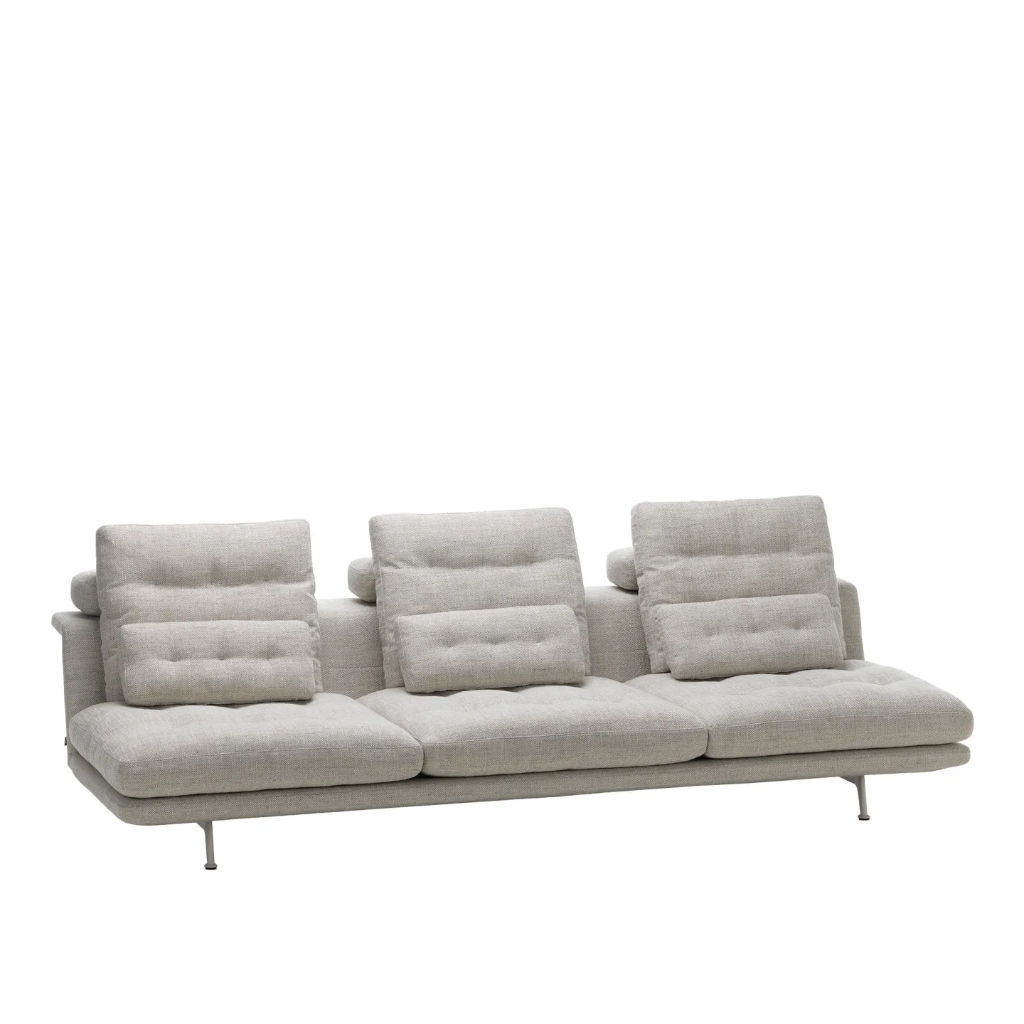 Vitra - Grand Sofa 3 1/2-Seater Full Backrest, One-Piece Seat, Polished Base, Cat. F80, Iroko 2 02 Silver Grey - Soffor - Antonio Citterio - Grå