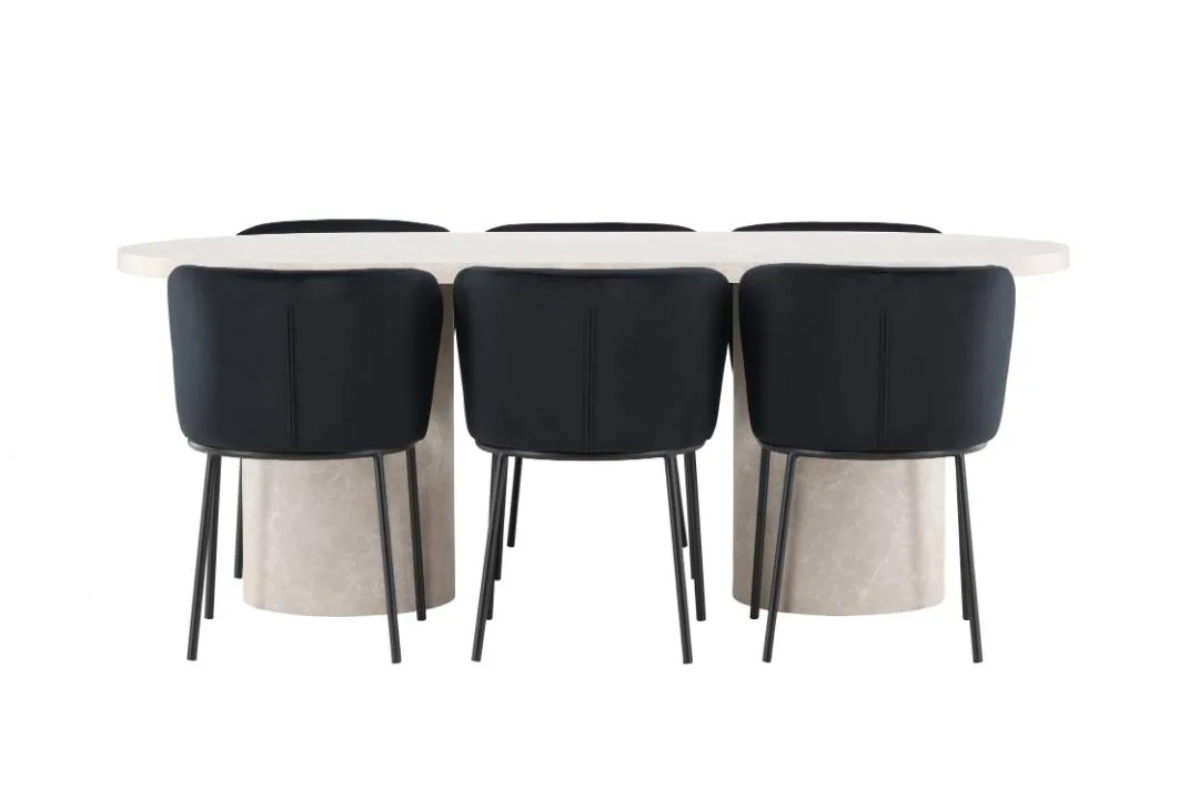 Narvik Essgruppe Tisch 100x200cm und 6 Stühle beige, schwarz.