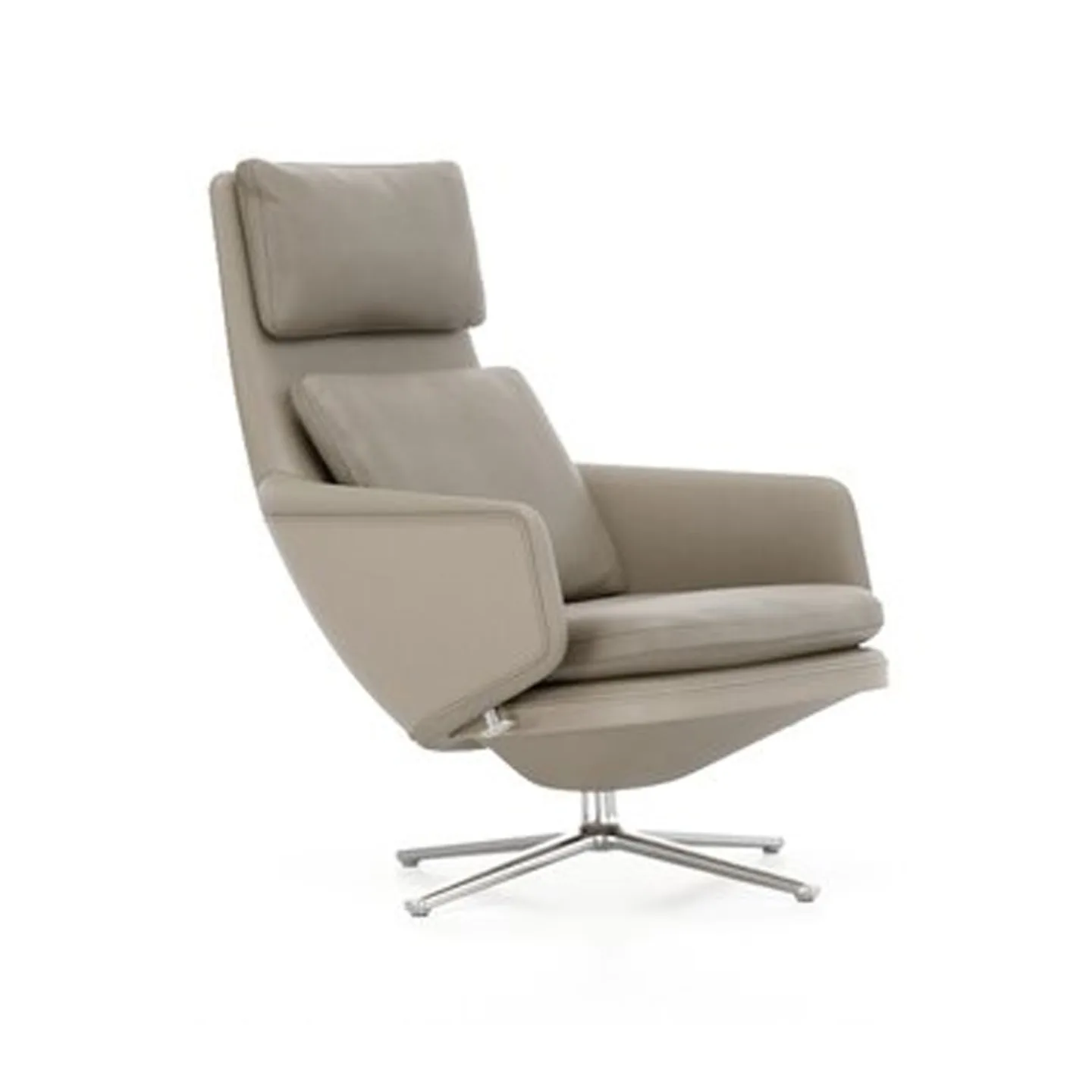 Vitra - Grand Relax Low, Aluminium Polished Base, Back/Seat Leather Premium Cognac, Felt Glides For Hard Floor - Fåtöljer - Antonio Citterio - Brun - Dun/Läder/Metall/Skum