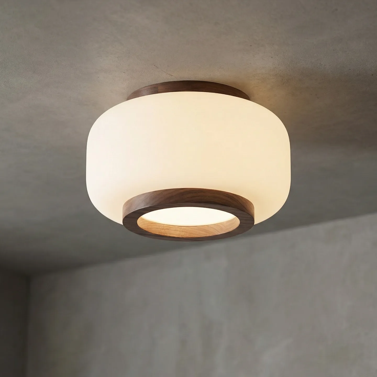 Shiro LED-taklampe, Ø 28 cm, tre/glass, CCT – Quitani - Stue - Design - Rund