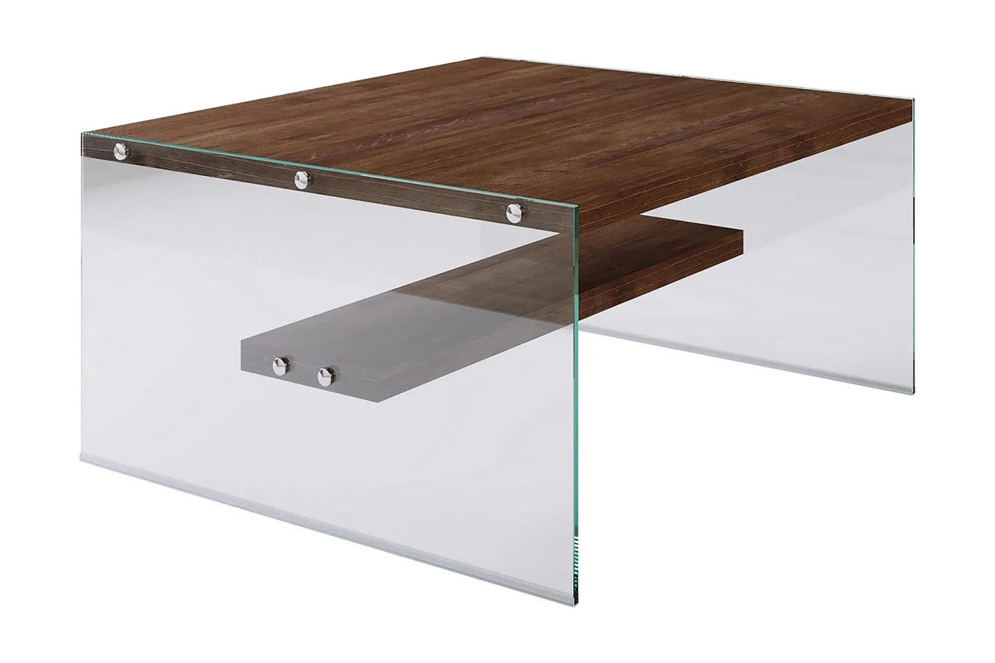 Sabani Soffbord 75 cm med Förvaring Hylla - Glas/Brun