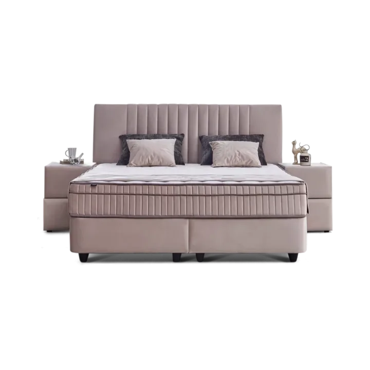 Premium Boxspringbett 180×200 komplett mit Matratze, Topper & Bettkasten, Samt Braun Beige, Clara