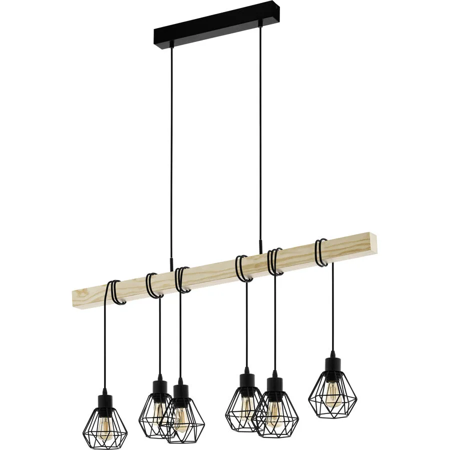 Eglo Pendellampe Townshend 5 Braun/Schwarz Stahl/Holz 20 cm 110 cm - Material: Holz/Stahl