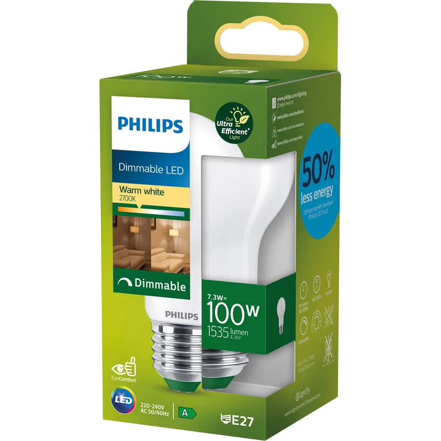 Leuchtmittel Philips Kunststoff E27 7.3 W - Farbe: weiss - LED - Lichtfarbe: Extra warmweiss