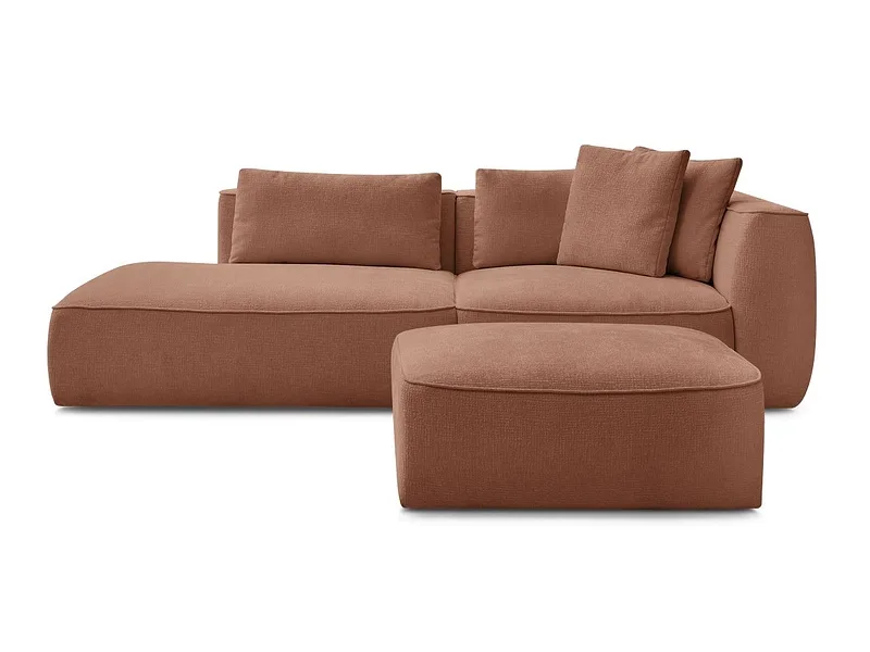 3er Sofa mit Hocker BOBOCHIC LEOPOLD Stoff mit Textur orange
