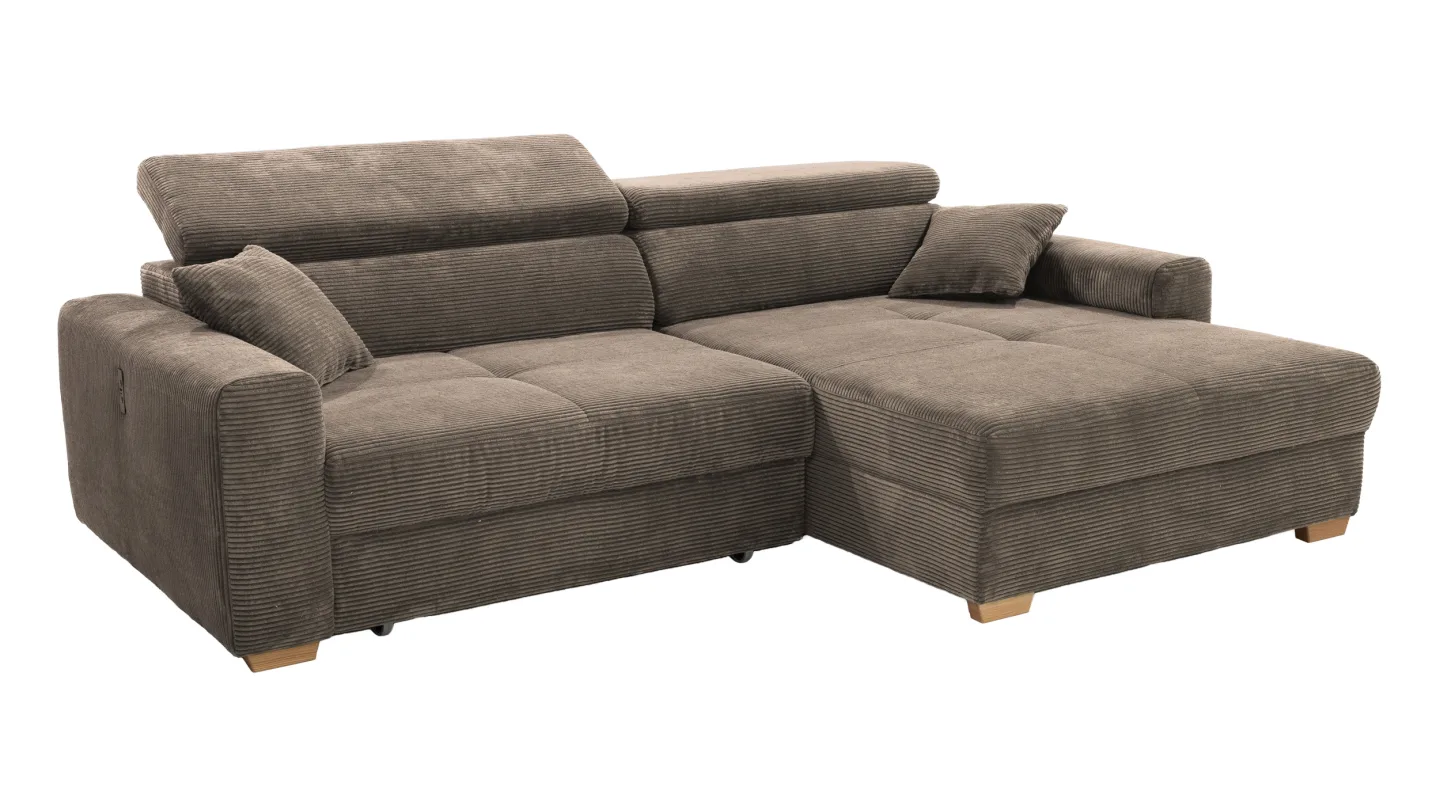 Ecksofa Cord elektrisch ausfahrbar taupe 277 cm - SLIDER