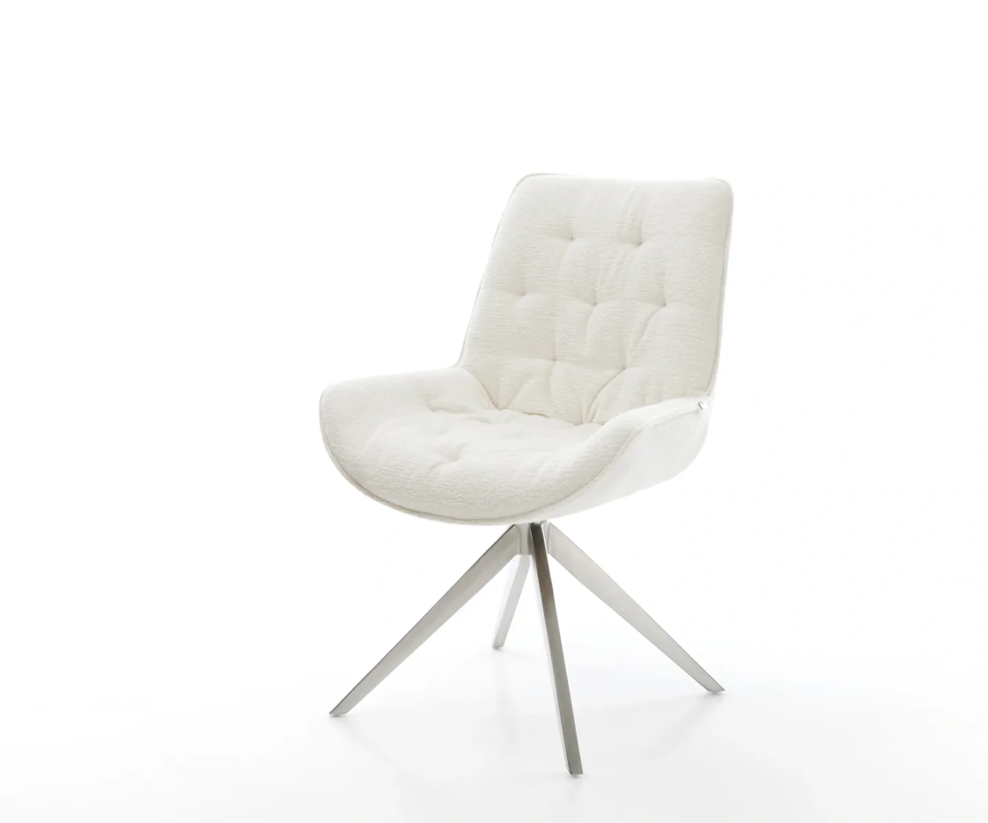 Drehstuhl Taimi-Flex Bouclé Soft Beige Kreuzgestell breit Edelstahl 360° drehbar Wippfunktion
