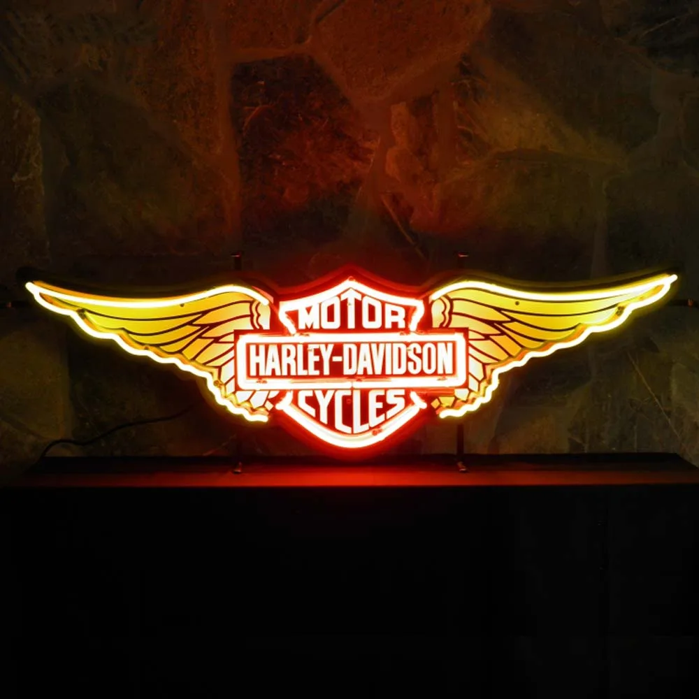 Neonskylt Harley Davidson Wings med bakgrund