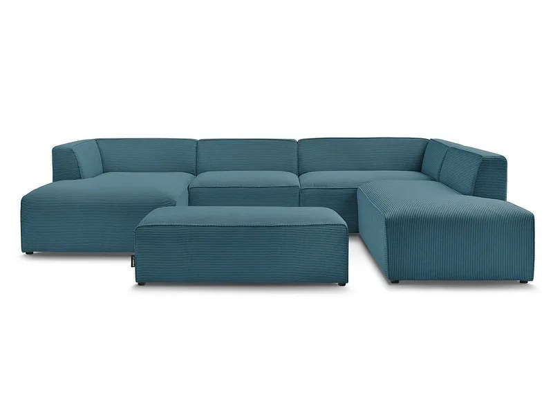 Panorama-Ecksofa mit Hocker BOBOCHIC MEGEVE Cord-Stoff dunkelblau