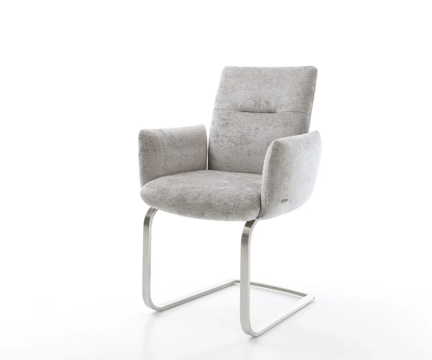 Freischwinger Jova-Flex mit Armlehnen Chenille Silbergrau Freischwinger flach Edelstahl Taschenfederkern