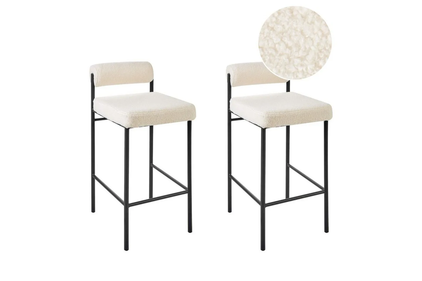 Barstol Amaya set om 2 Vit-Svart, Bouclé - Vit-Svart, Bouclé