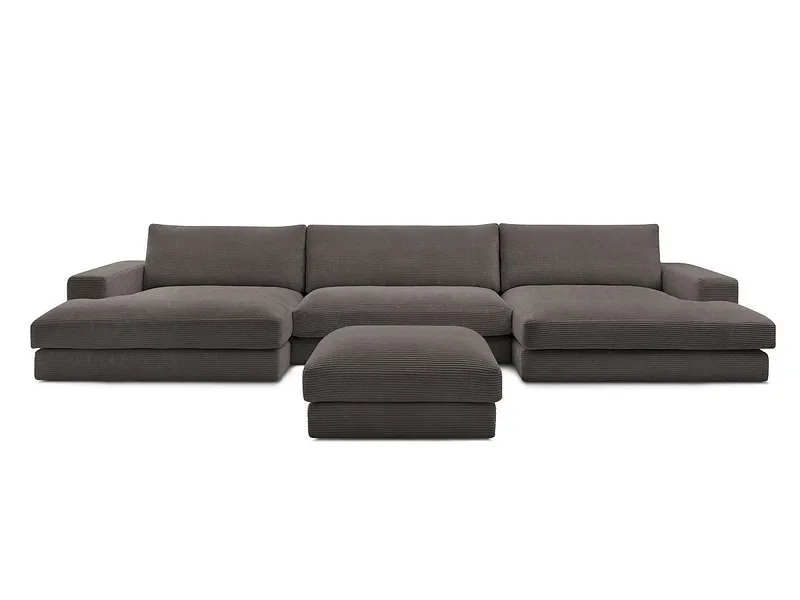 Panorama-Ecksofa mit Hocker BOBOCHIC LEONARD Cord-Stoff rotbraun