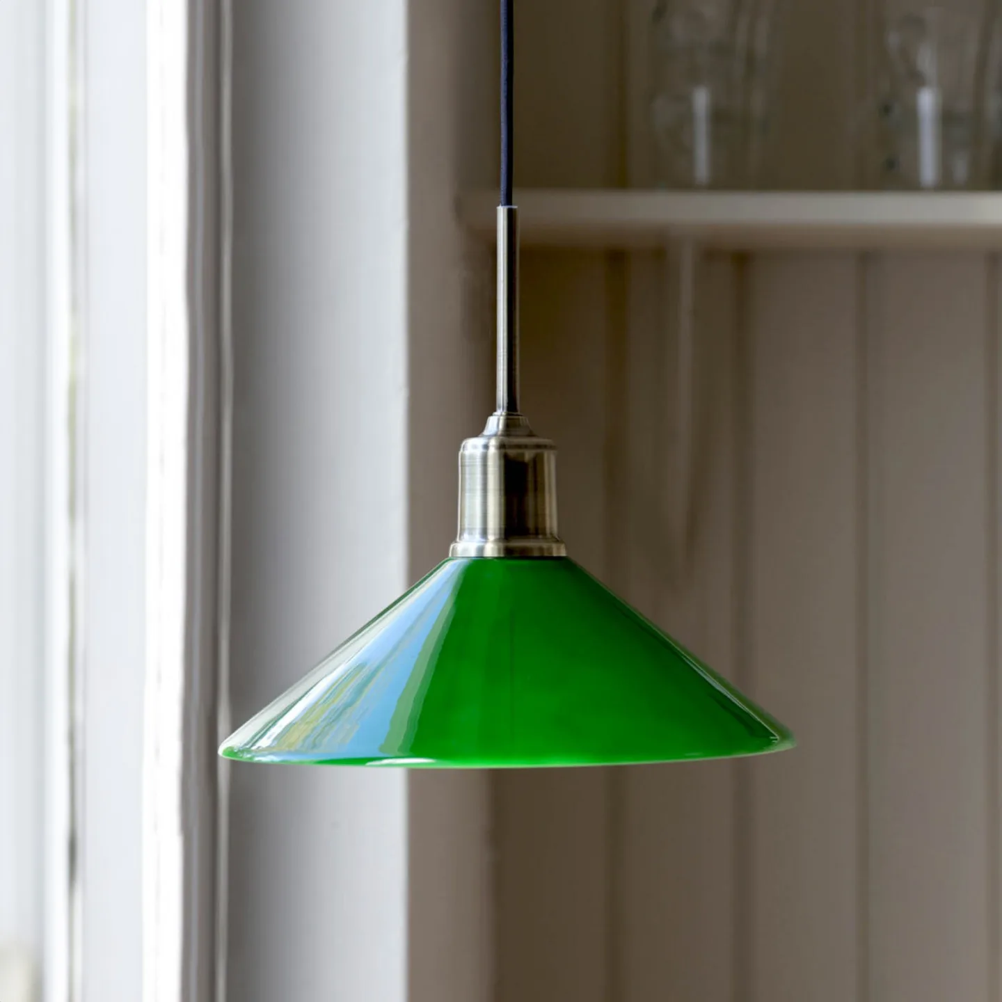 Vela Pendel Antique Brass/Green - Markslöjd - Stue - Glas - Med én lyskilde