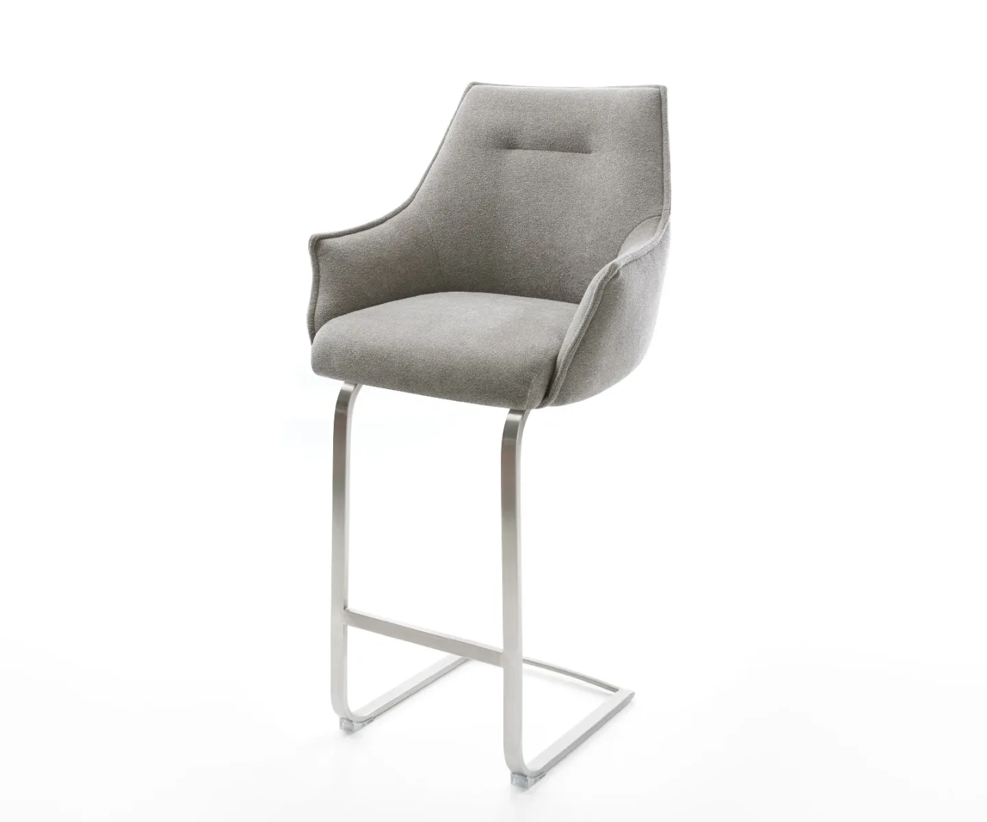 Barstuhl Alja-Flex Strukturstoff Soft Grau Freischwinger Flach Edelstahl Silberfarben Taschenfederkern