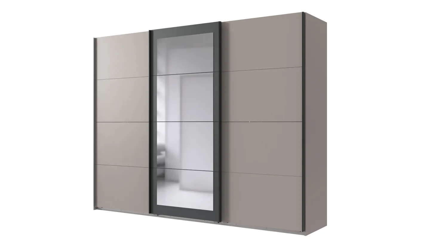 Schwebetürenschrank grau - graphit mit Spiegel 270 cm 3-türig - MINDEN