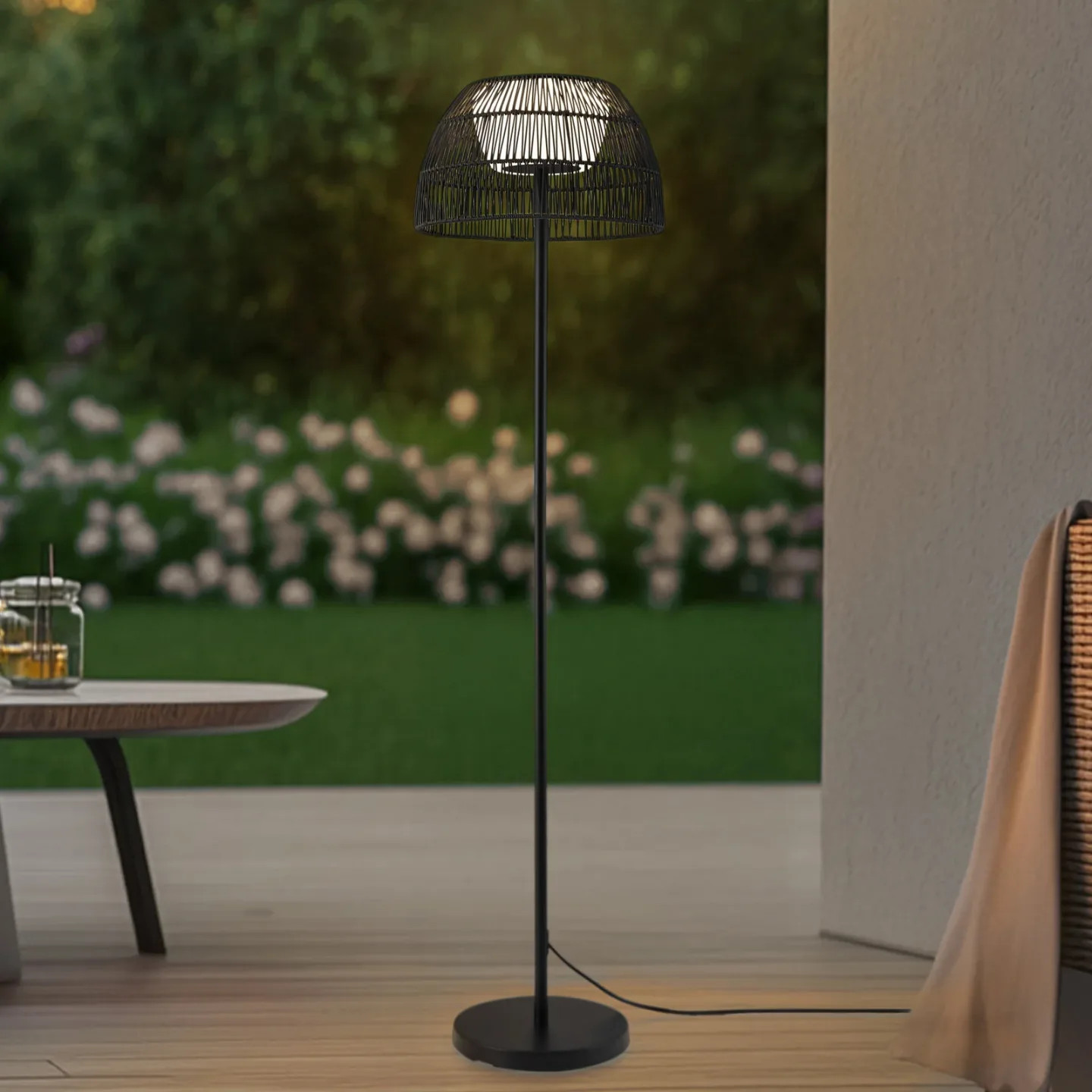 Heribio LED Außen Stehleuchte H153 Schwarz - Lucande - Balkon - Modern - Metall - Mit Schirm