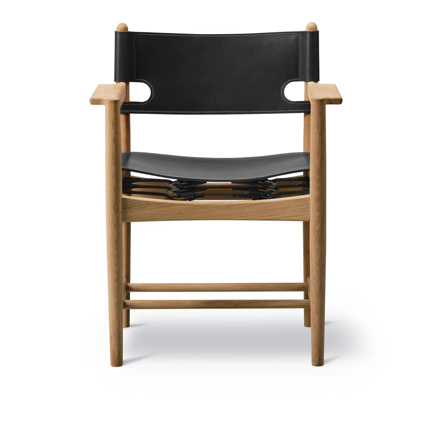 Fredericia Furniture - The Spanish Dining Armchair, Oak oiled, Black leather - Matstolar - Børge Mogensen - Svart - Läder/Trä