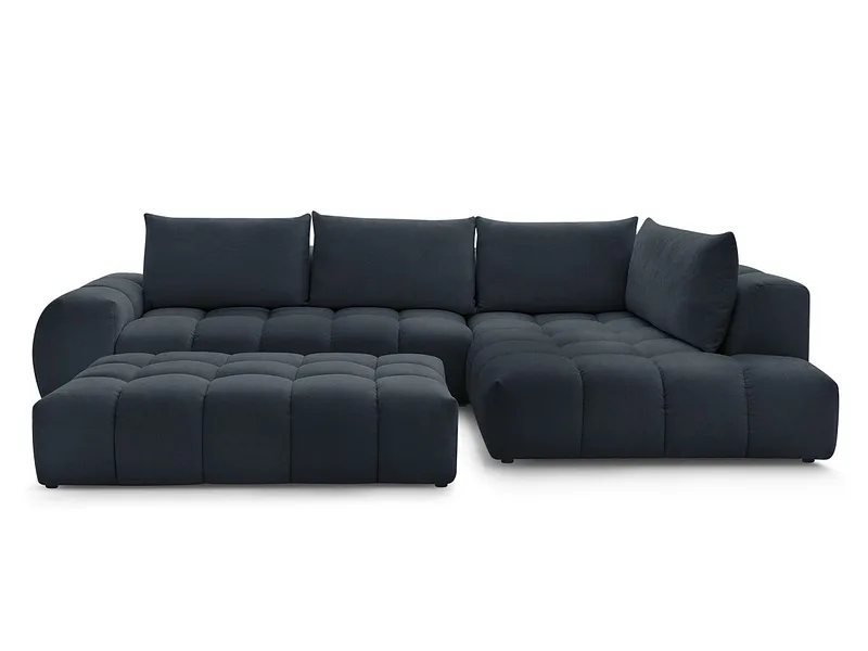 Ecksofa mit Hocker BOBOCHIC EVEREST Stoff mit Textur dunkelblau