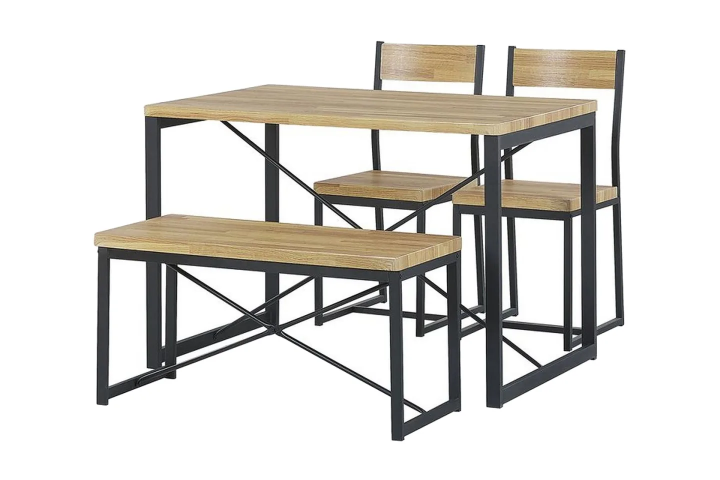 Flixton Matgrupp 110 cm Inkl 2 stolar + Bänk - Ljusbrun/Svart