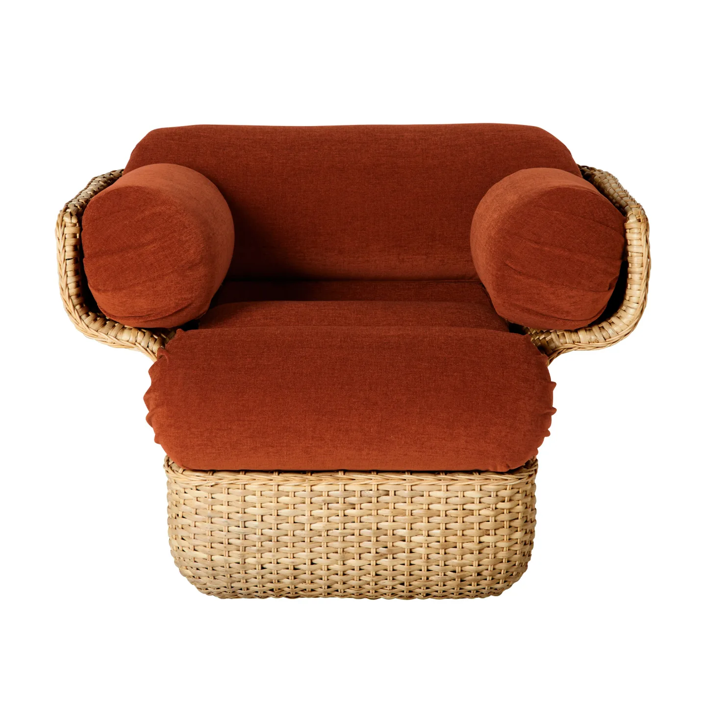 Gubi - Basket Lounge Chair - Fully Upholstered Rattan Belsuede Special FR 133, Dedar - Fåtöljer - Joe Colombo - Brun - Metall/Trä/Textilmaterial/Skum